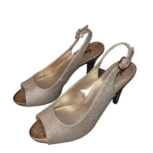 Fioni Night Gold Toned Sparkly Peep Toe Heels 8